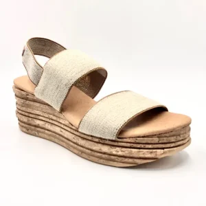 Isabella Sandals | Andrea - The Elastic Band Cork Wedge Sandal in Natural Linen