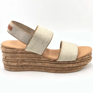 Isabella Sandals | Andrea - The Elastic Band Cork Wedge Sandal in Natural Linen