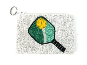 Tiana Design Accessories | The Beaded Pickleball Pouch in White Green