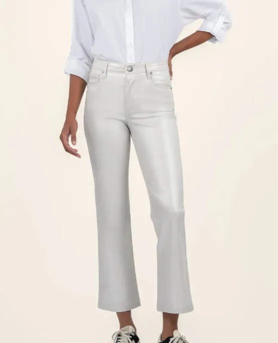 KUT Jeans | The Coated Crop Flare in Light Silver