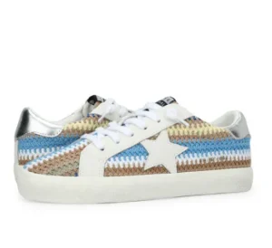 Vintage Havana Sneakers | The Crochet Stripe Star Lace Sneaker in Blue Brown