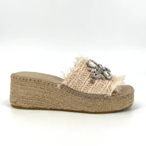 Vidorreta Espadrilles | The Crystal Bit Raffia Slide Espadrille Sandal in