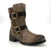 Nassima Boots & Booties | The Double Belt Moto Bootie in Grey Black