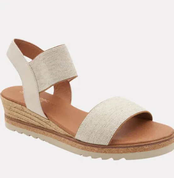 Andre Assous Espadrilles | The Elastic Dual Band Low Wedge Sandal in Beige Linen