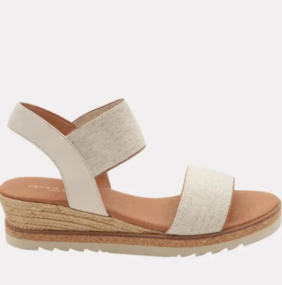 Andre Assous Espadrilles | The Elastic Dual Band Low Wedge Sandal in Beige Linen