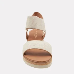 Andre Assous Espadrilles | The Elastic Dual Band Low Wedge Sandal in Beige Linen