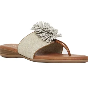 Andre Assous Sandals | The Elastic Thong Sandal in Beige Linen