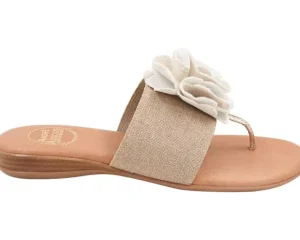 Andre Assous Sandals | The Elastic Thong Sandal w Flower in Beige Platino