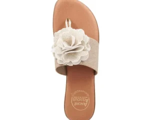 Andre Assous Sandals | The Elastic Thong Sandal w Flower in Beige Platino