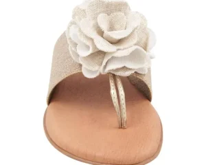 Andre Assous Sandals | The Elastic Thong Sandal w Flower in Beige Platino