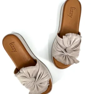 Lizzy Sandals | The Knotted Flatform Slide Sandal in Silver Beige