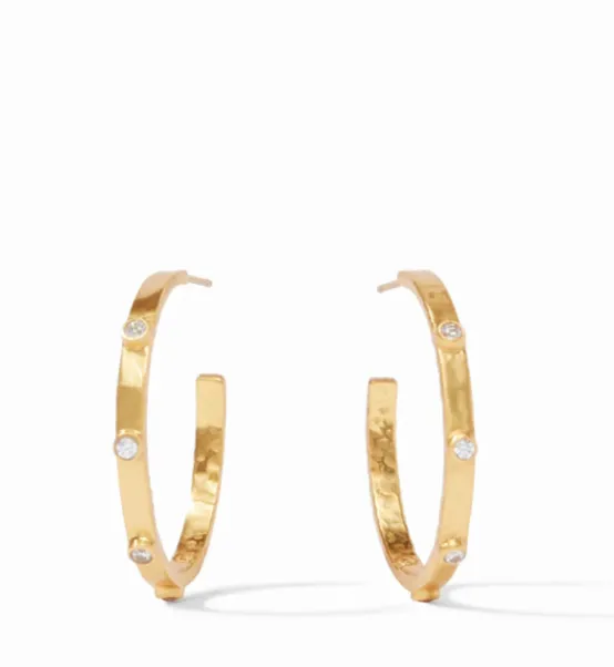 Julie Vos Accessories | Earrings | The Medium Crescent Stone Hoop in Gold CZ