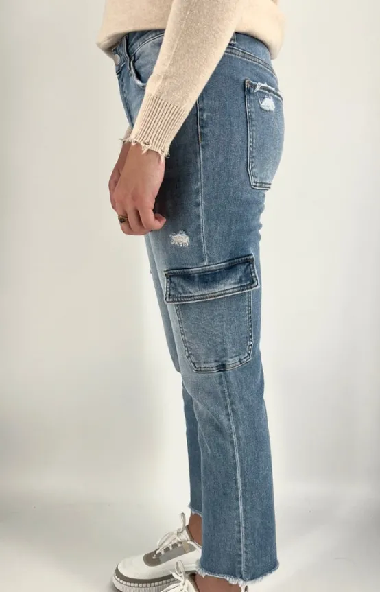 flying monkey Jeans | The Mid Rise Cargo Jean in Light Denim