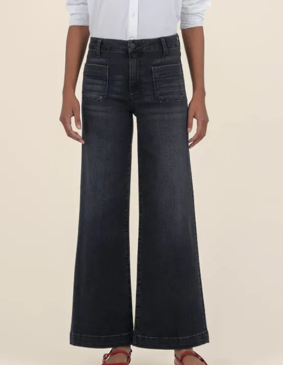 KUT Jeans | The Patch Pocket Wide Leg in Black Wash