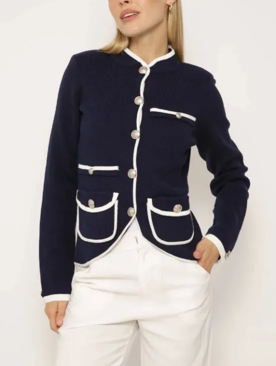 central park west Jackets & Blazers | The Piped Sweater Blazer in Navy