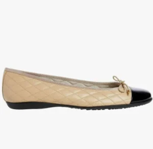 French Sole Flats | The Quilted Cap Toe Ballet in Beige Black