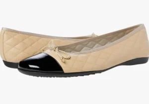 French Sole Flats | The Quilted Cap Toe Ballet in Beige Black