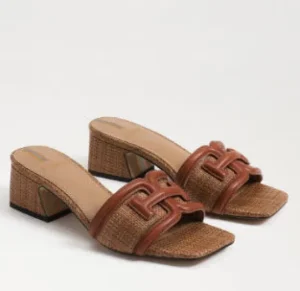 Sam Edelman Sandals | The Raffia & Leather Signature Block Heel Slide in