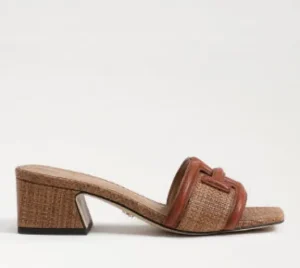 Sam Edelman Sandals | The Raffia & Leather Signature Block Heel Slide in