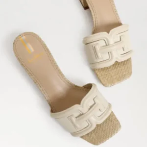 Sam Edelman Sandals | The Raffia & Leather Signature Block Heel Slide in
