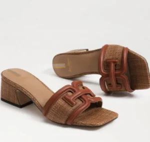 Sam Edelman Sandals | The Raffia & Leather Signature Block Heel Slide in