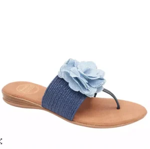 Andre Assous Sandals | The Raffia Elastic Thong Sandal w Flower in