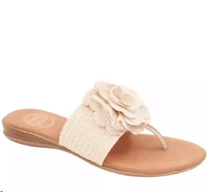 Andre Assous Sandals | The Raffia Elastic Thong Sandal w Flower in