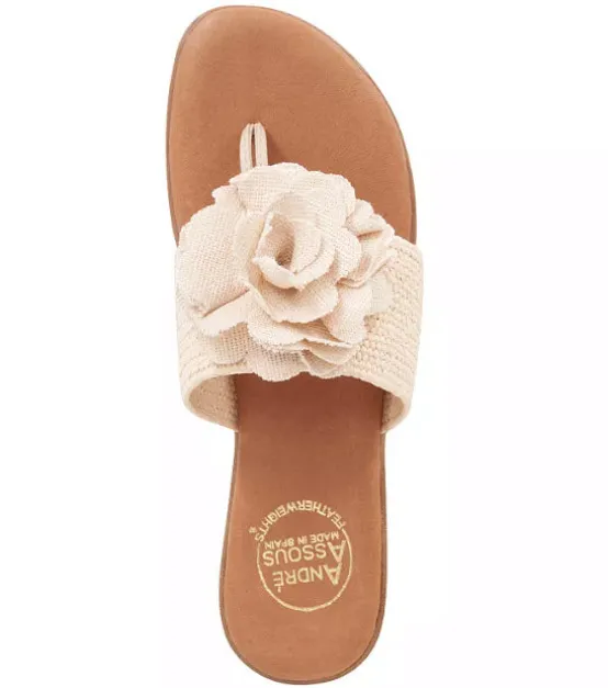 Andre Assous Sandals | The Raffia Elastic Thong Sandal w Flower in