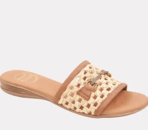 Andre Assous Sandals | The Raffia Open Weave Slide with Crystal Bit in