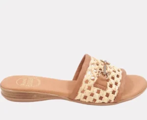 Andre Assous Sandals | The Raffia Open Weave Slide with Crystal Bit in