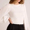 bella dahl Tops | The Ruched Waist Flowy Sleeve Top in Winter White