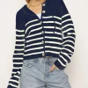 central park west Sweaters | The Stripe Hooded Cardi in Navy White