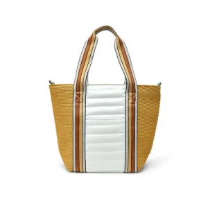 Think Royln Totes | The Sunset Tote in Dune Raffia and White Patent