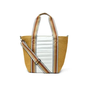 Think Royln Totes | The Sunset Tote in Dune Raffia and White Patent