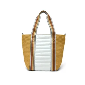 Think Royln Totes | The Sunset Tote in Dune Raffia and White Patent