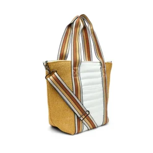 Think Royln Totes | The Sunset Tote in Dune Raffia and White Patent