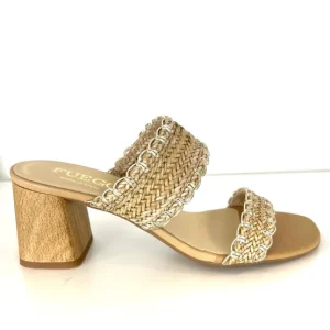 Fuego Sandals | The Woven Leather Dual Band Slide with Metallic Whipstitch in